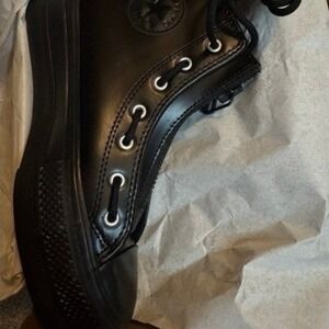 Converse Chuck Taylor All Star Hi Top Black Leather Front Zip Platform 5 Womens